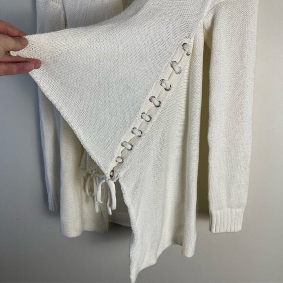 Minnie Rose cotton cashmere blend open front long sleeve cardigan ivory XS/S - Picture 4 of 13